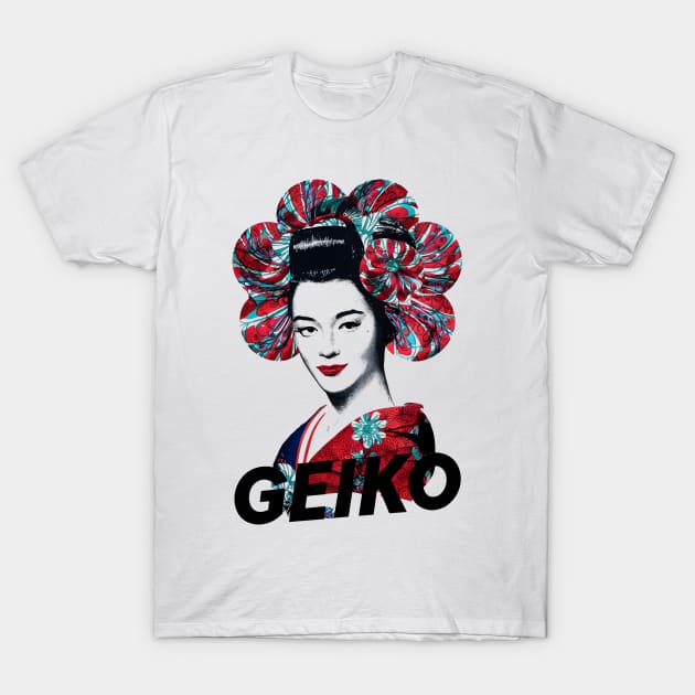 geiko - Japanese geisha girl vintage T-Shirt by Ravenglow